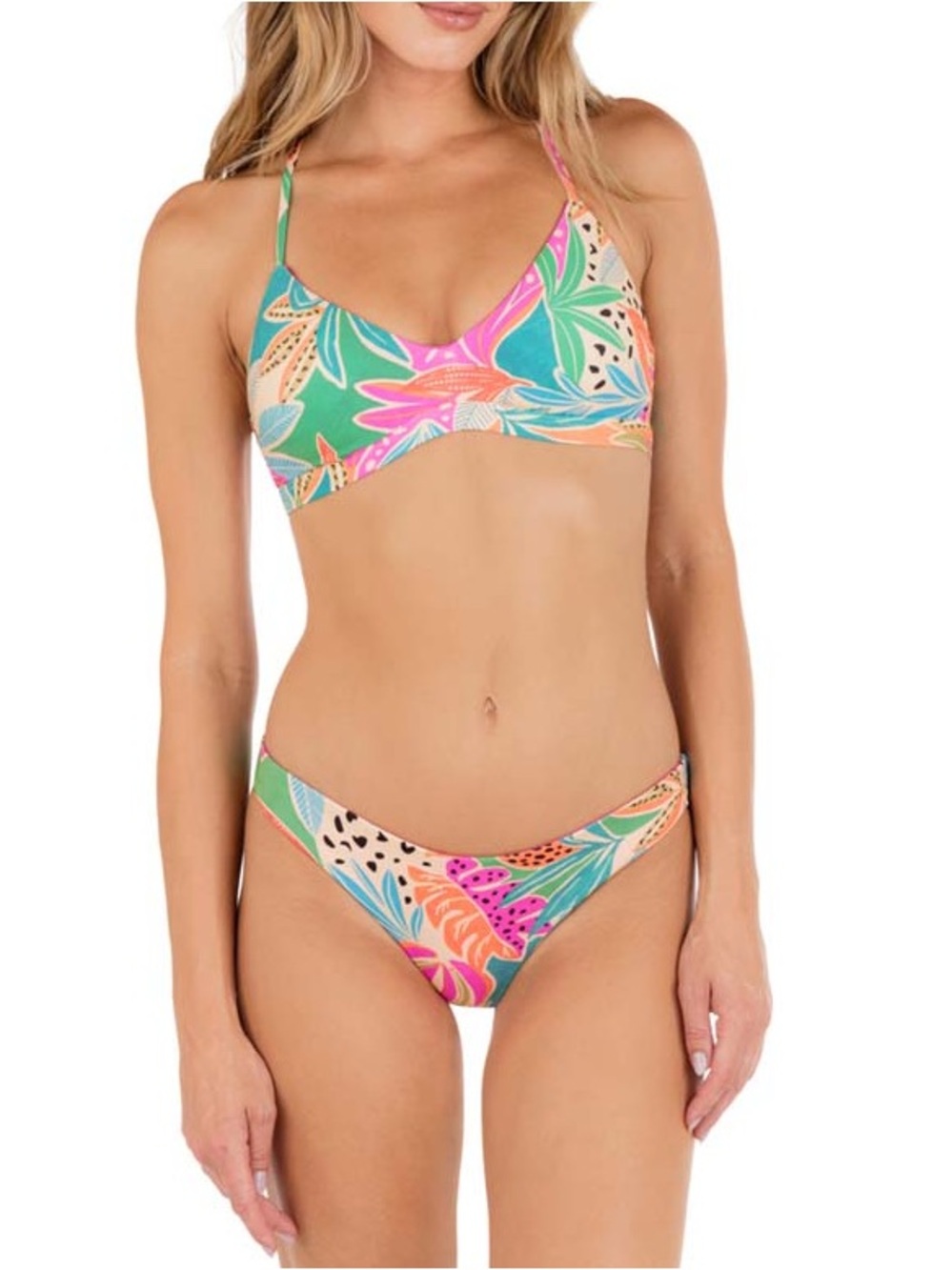 HURLEY Bahia Tropical Floral V-Neck Bikini Top and Bottom Set Multicolor Small S